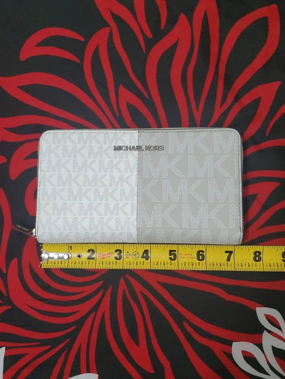 Michael Kors White and Light Gray Medium Zip Wallet